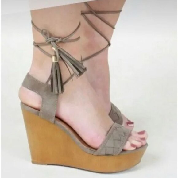 Altard State Platform Wedge Sandal Womens 8.5 Boho Y2K Gypsy Taupe Gray Strappy - Picture 1 of 11